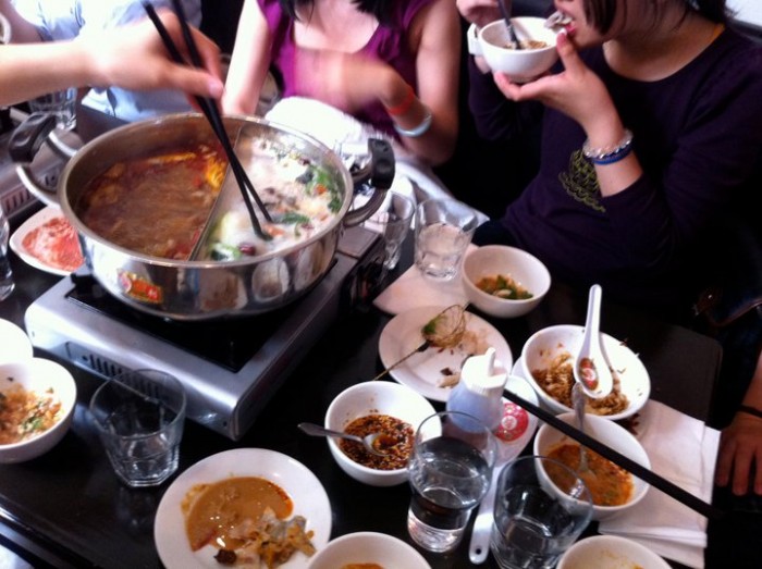 Friends and I gather for a hot pot.